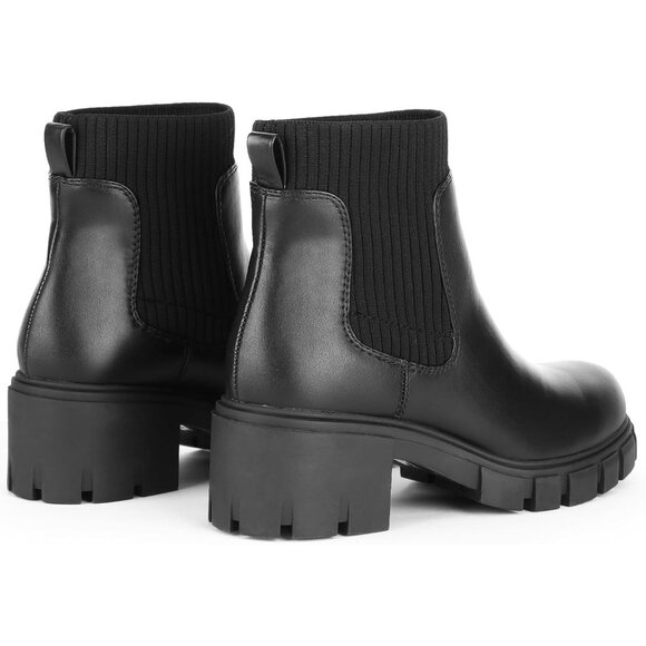 Women's Ankle Boots Comfy Chelsea Mid Heel Elastic Chunky Heel - Picture 5 of 6